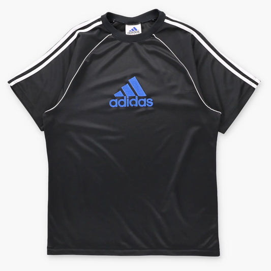 Vintage 90s ADIDAS Felt Spell Out Logo Black USA Made Jersey (L)