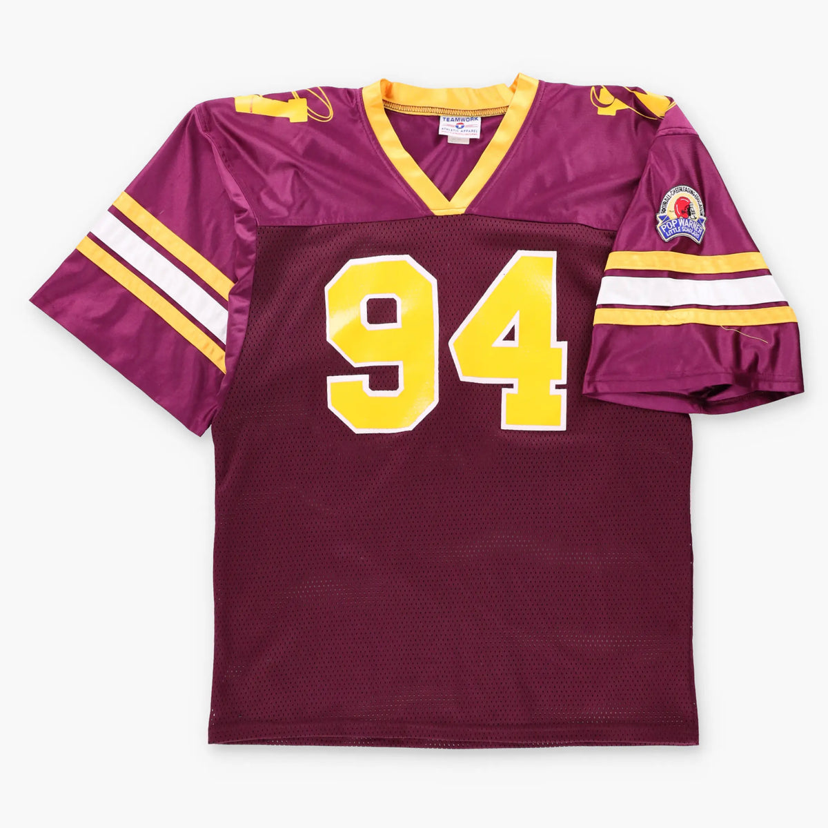Vintage American Football "Pop Warner Little Scholars" #94 Maroon & Yellow USA Made Jersey (L)