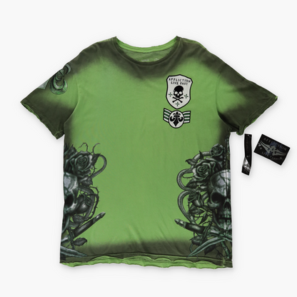 AFFLICTION Y2K Deadstock Distressed Rose Skull Green Gradient T-Shirt (XL)