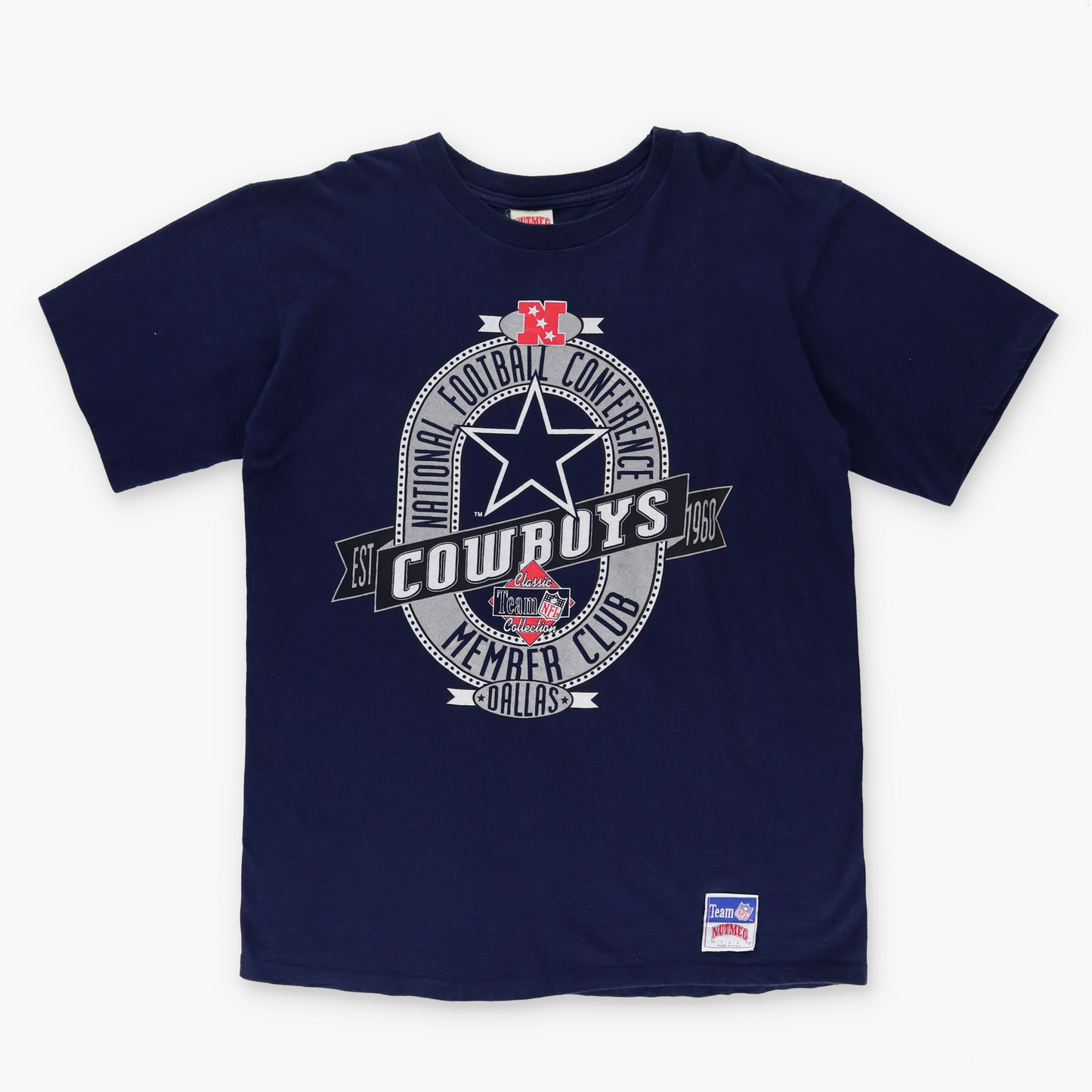 Vintage DALLAS COWBOYS 'National Football Conference' NFL USA Made Navy T-Shirt (XL)