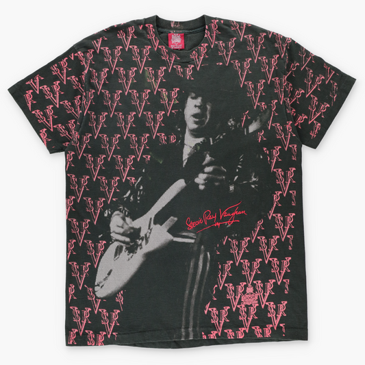 Vintage 1992 Embroidered Stevie Ray Vaughan All Over Print T-Shirt USA Made (XL-XXL)