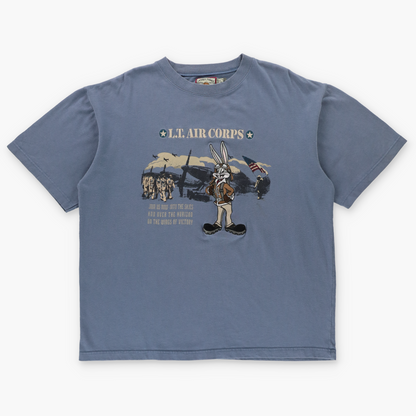 LOONEY TUNES Marine Corps Embroidered Bugs Bunny Light Blue T-Shirt (L)