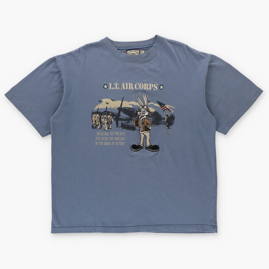 LOONEY TUNES Marine Corps Embroidered Bugs Bunny Light Blue T-Shirt (L)