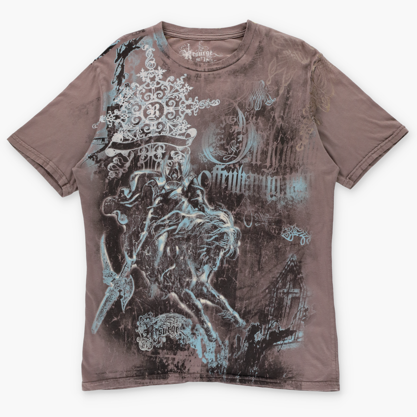 RESURGE Light Blue & Brown Y2K Style USA Made TShirt (M)