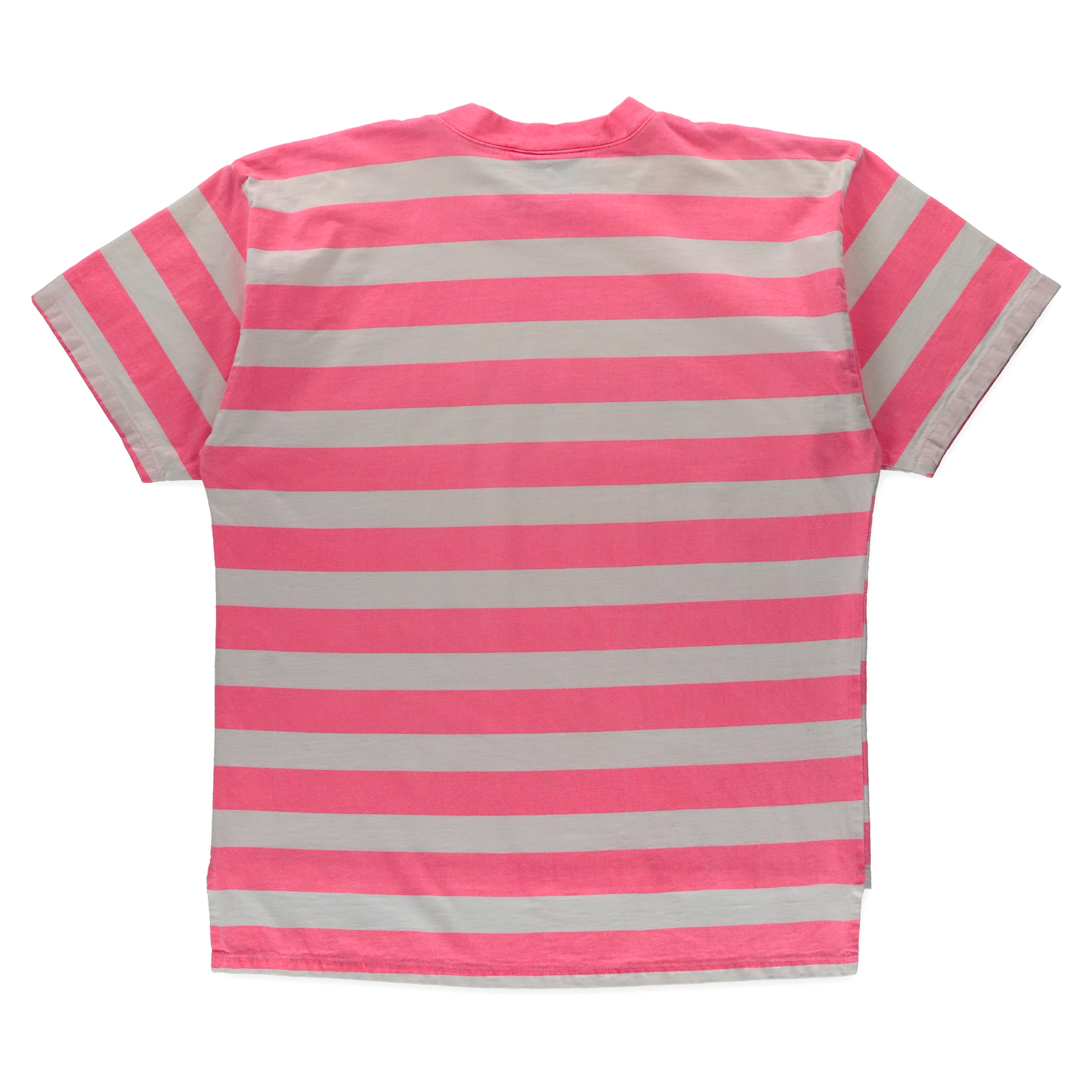 QUIKSILVER Neon Pink & White Striped High Low T-Shirt USA Made (XL)