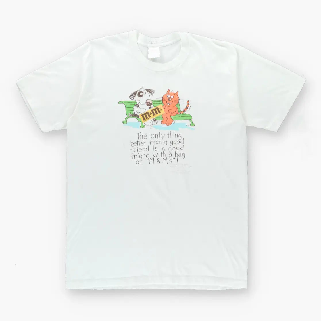 80's M&M'S Vintage Shoebox Greetings Dog Cat Cartoon 50/50 T-Shirt (M)