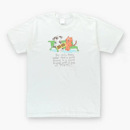 80's M&M'S Vintage Shoebox Greetings Dog Cat Cartoon 50/50 T-Shirt (M)