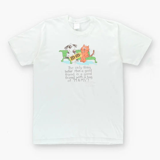 80's M&M'S Vintage Shoebox Greetings Dog Cat Cartoon 50/50 T-Shirt (M)