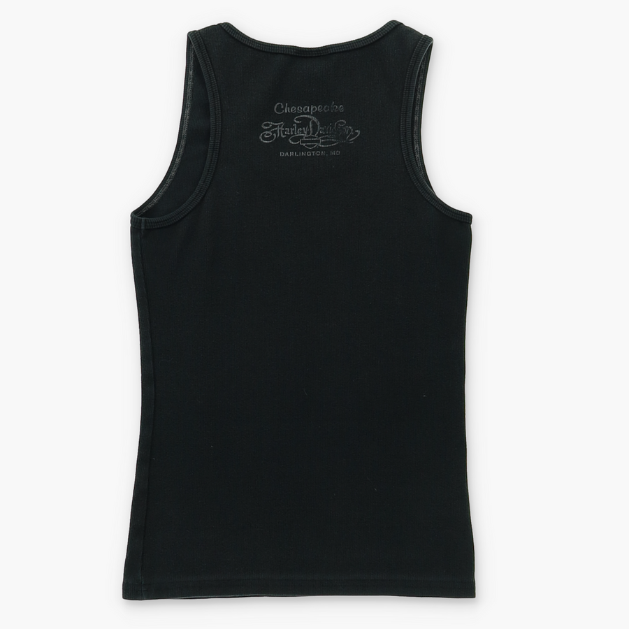 HARLEY DAVIDSON Spell Out Y2K Logo Rhinestone Tank Top USA Made (Women's S-M)