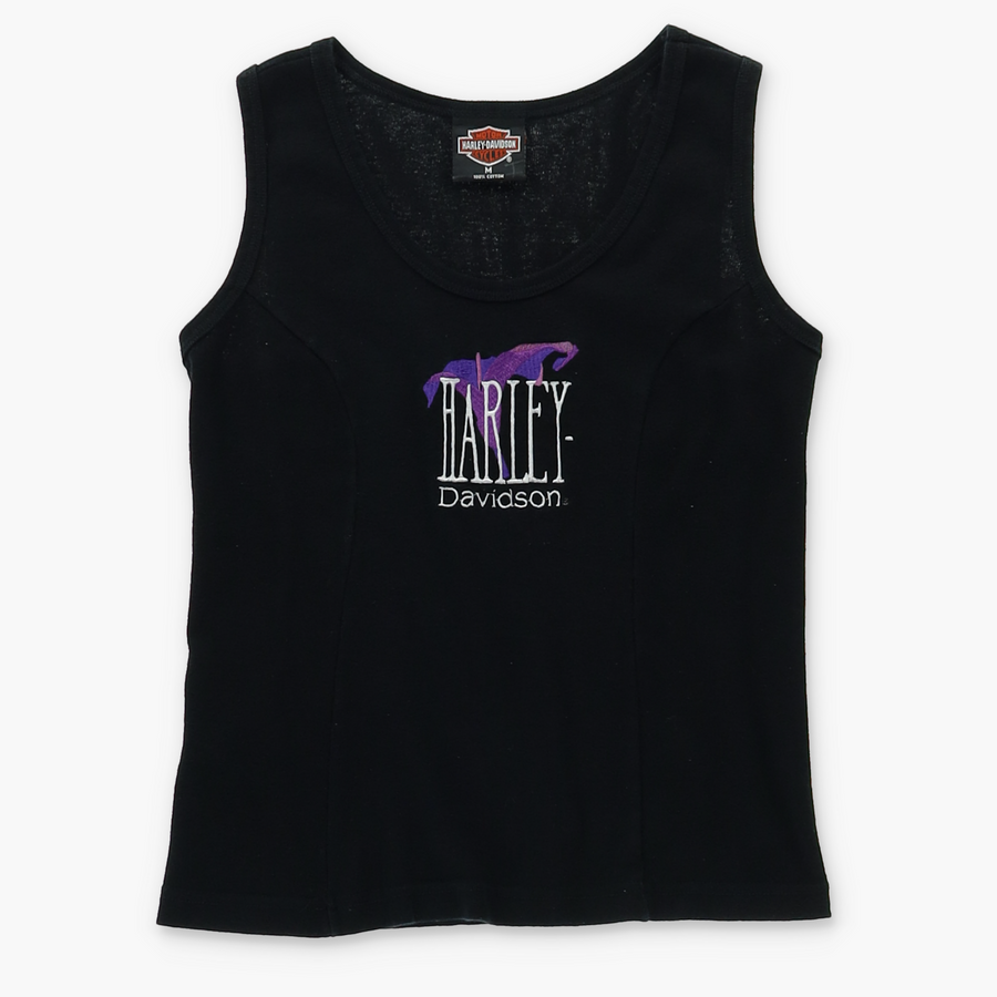 HARLEY DAVIDSON Purple Lily Embroidered Tank Top USA Made (Women's M)