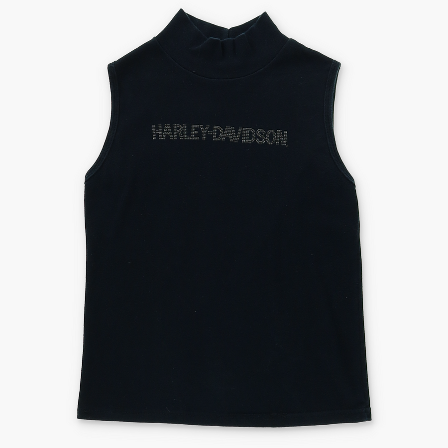 HARLEY DAVIDSON Embellished Logo Mock Neck Tank Top USA Made (Women's XL)