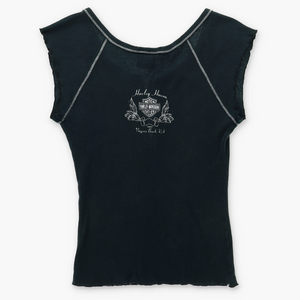 HARLEY DAVIDSON Dragon Logo Lace-Up Y2K Top USA Made (Women's S-M)