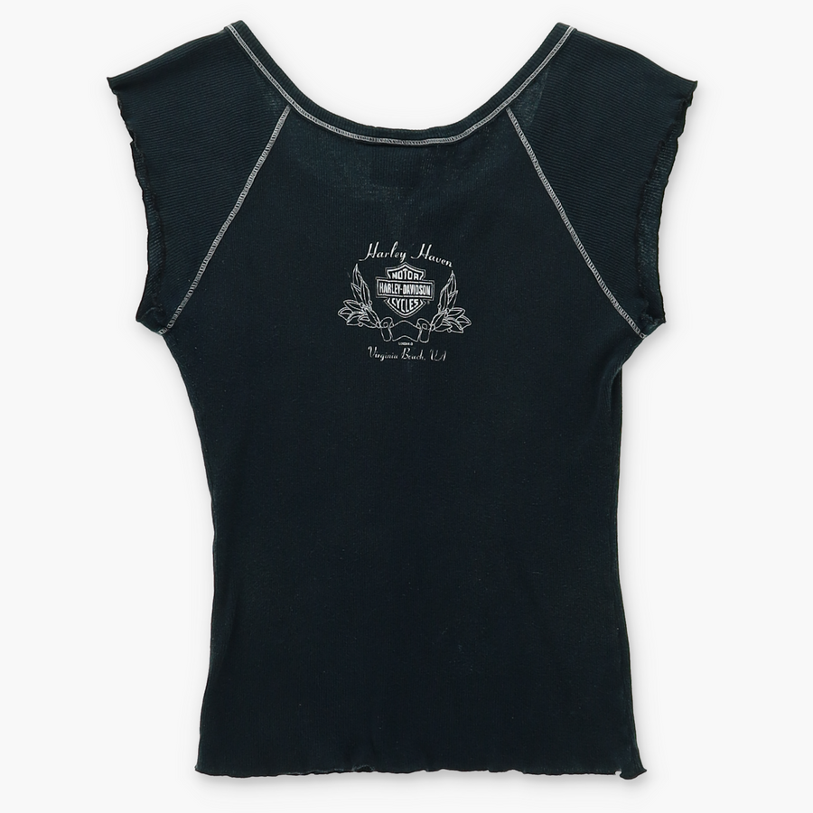 HARLEY DAVIDSON Dragon Logo Lace-Up Y2K Top USA Made (Women's S-M)