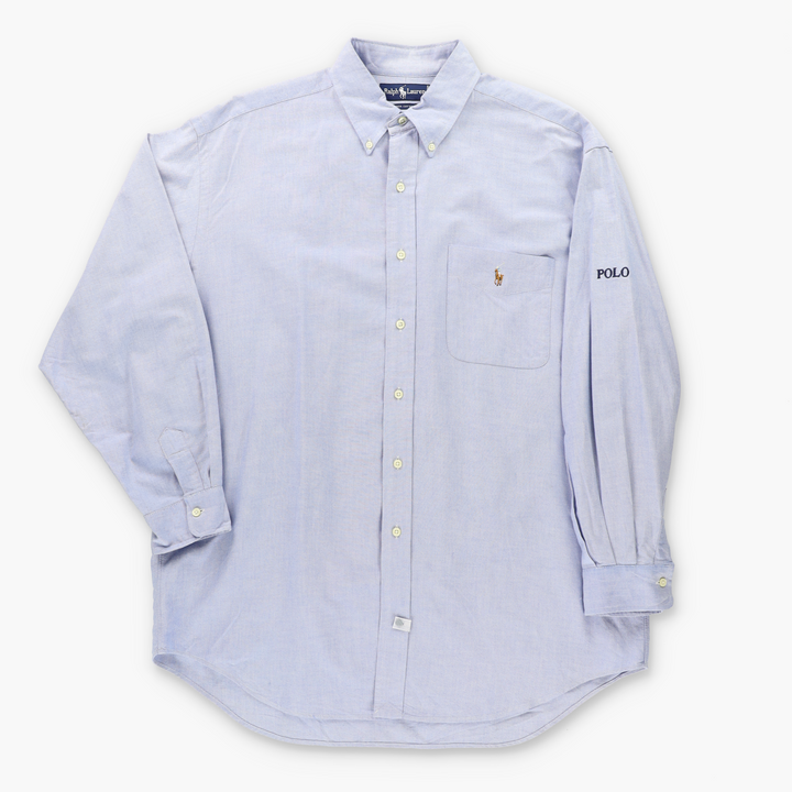 RALPH LAUREN POLO  Embroidered Logo Light Blue Button Up Shirt (XXXL)