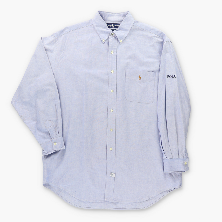 RALPH LAUREN POLO  Embroidered Logo Light Blue Button Up Shirt (XXXL)