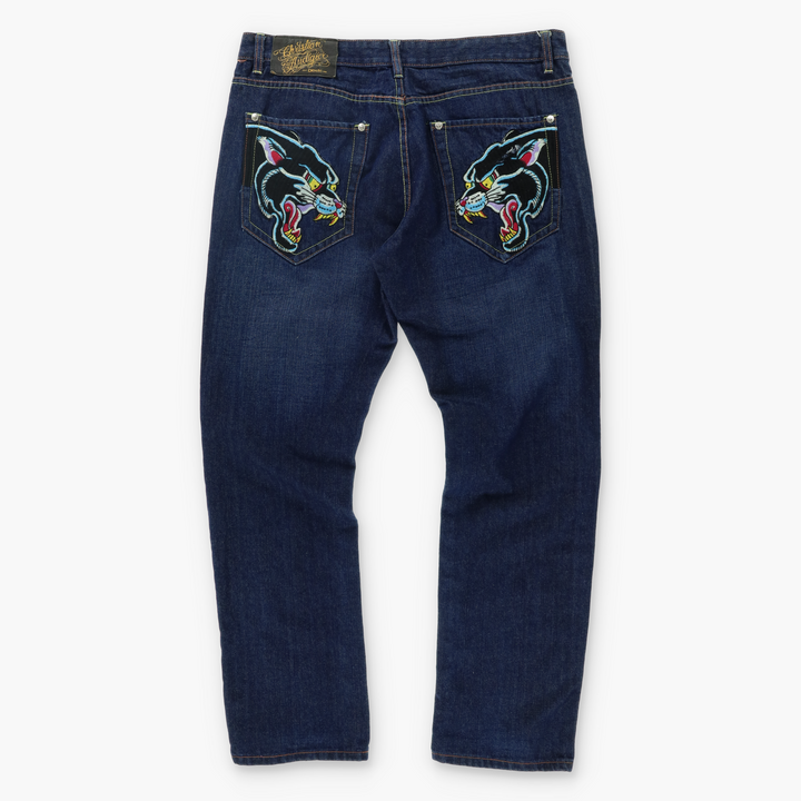CHRISTIAN AUDIGIER Black Panther Embroidered Y2K Jeans (38)