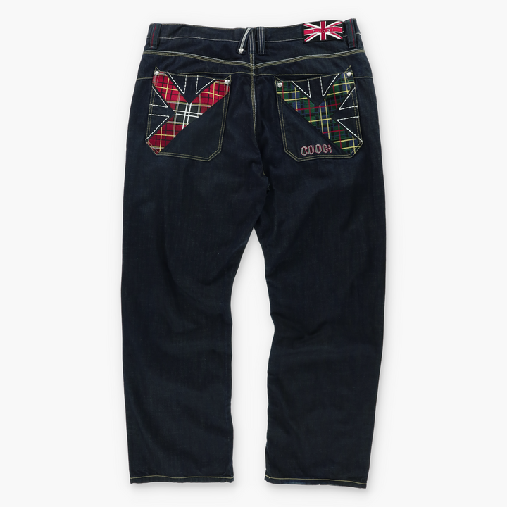 COOGI Plaid Tartan Union Jack Embroidered Y2K Jeans (44x35)
