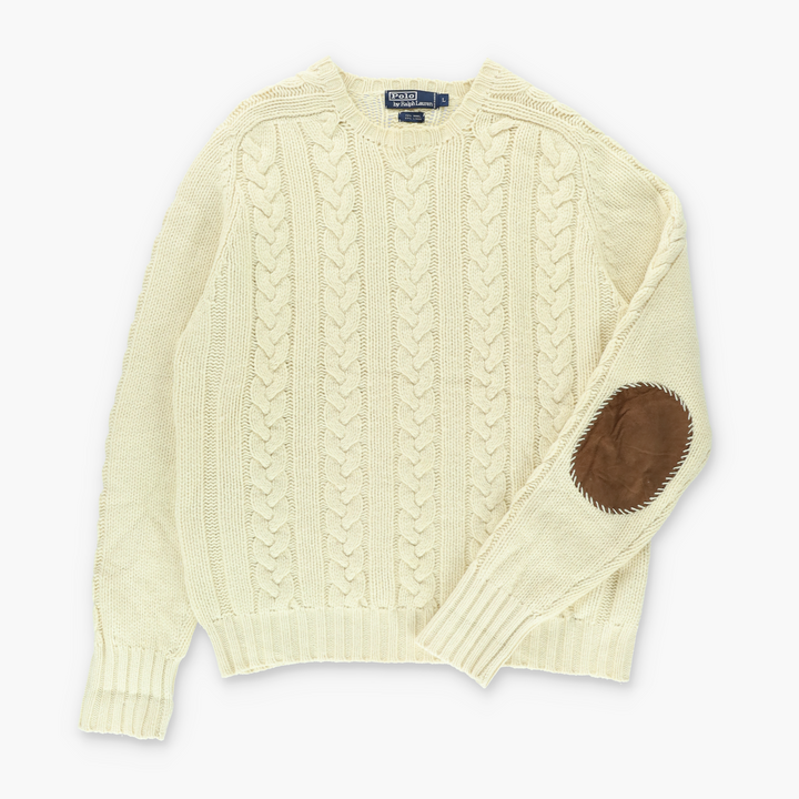 Vintage RALPH LAUREN POLO Cream Cable Knit Fisherman Sweater (L)