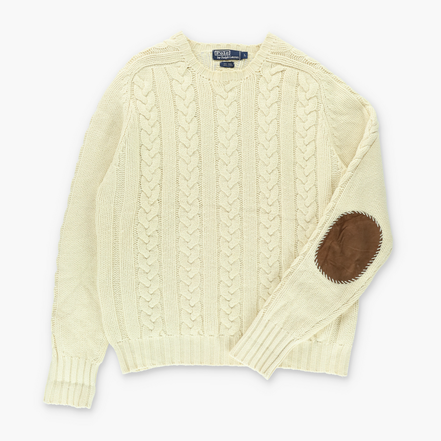 Vintage RALPH LAUREN POLO Cream Cable Knit Fisherman Sweater (L)