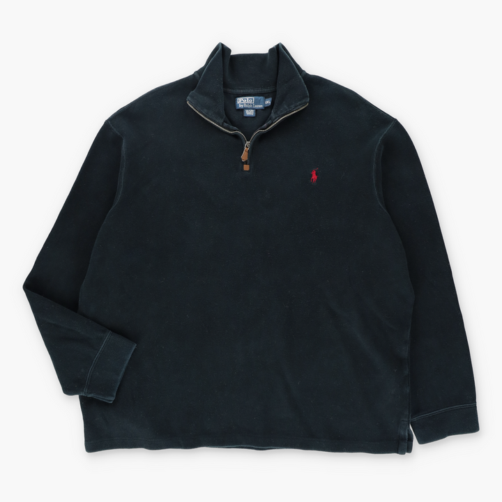 RALPH LAUREN POLO Washed Black 1/4 Zip Knit Sweater (XXL)