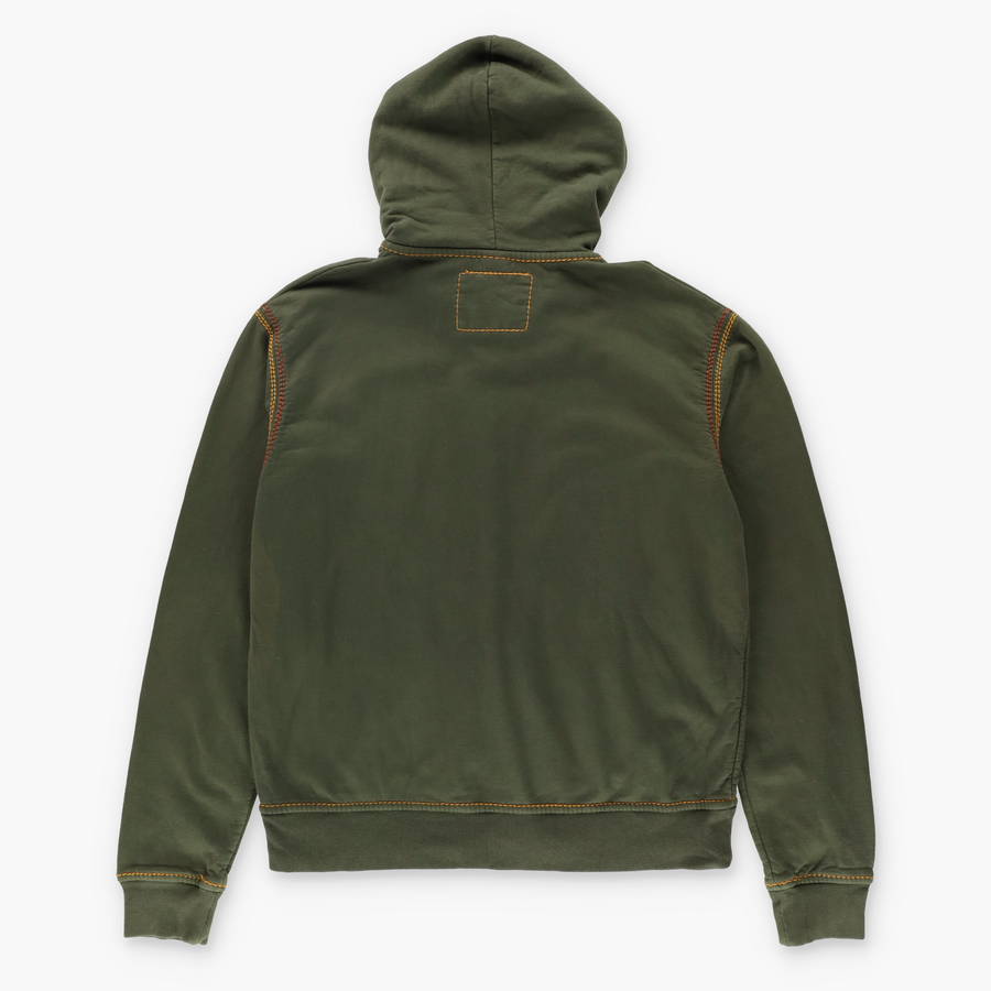 TRUE RELIGION Khaki Double Stitch Full Zip Y2K Hoodie Sweatshirt (XXL-XXXL)