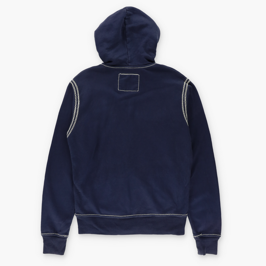 TRUE RELIGION Navy Blue Contrast Stitch Y2K Full Zip Hoodie Sweatshirt (M)