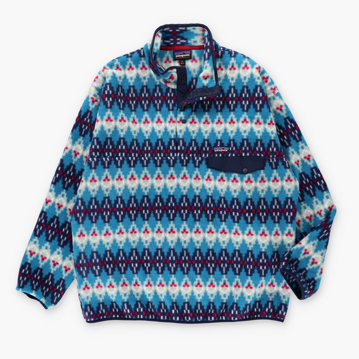 PATAGONIA 'Synchilla' Blue Red Aztec Stripe 1/4 Snap Fleece Sweatshirt (XL)