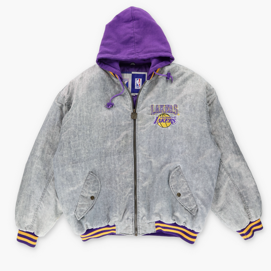 LOS ANGELES LAKERS NBA Acid Wash Korean Made Hooded Jacket (L)