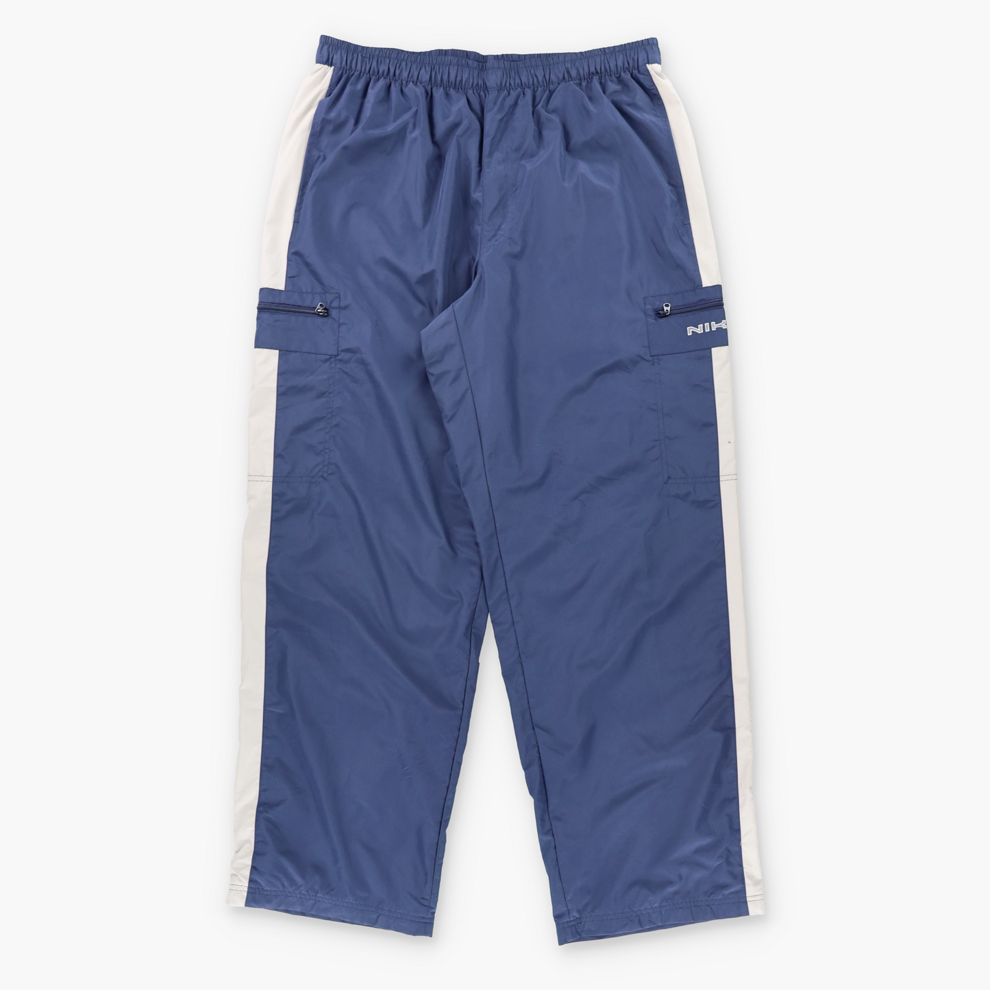 Vintage NIKE Blue & Silver Embroidered Spell Out Logo Side Pocket Straight Leg Track Pants (XL) ***COCO Vintage Sole Melbourne