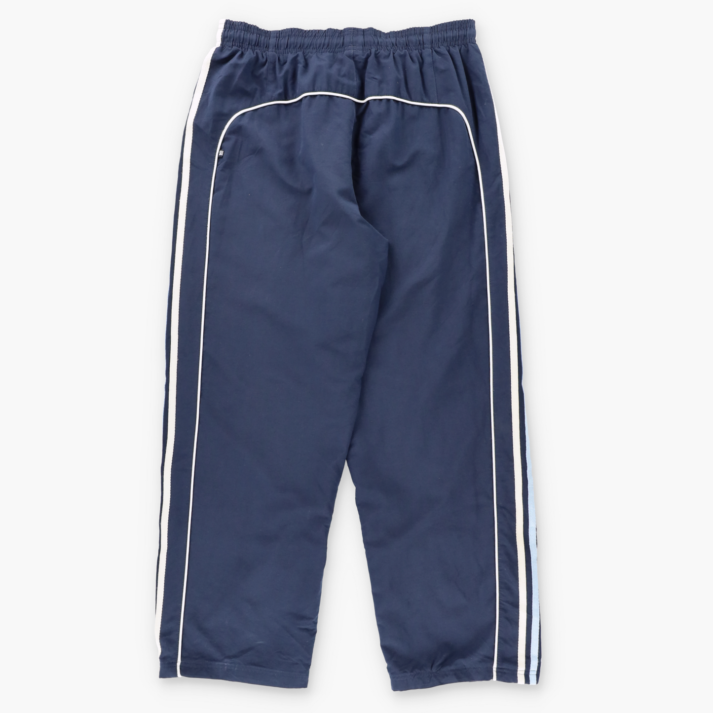 Vintage ADIDAS Navy & Light Blue Embroidered Spell Out Logo Straight Leg Track Pants (M) ***COCO Vintage Sole Melbourne