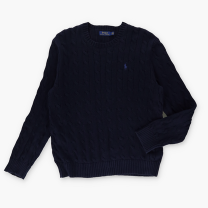 RALPH LAUREN POLO Embroidered Logo Cable Knit Navy Sweater (L)