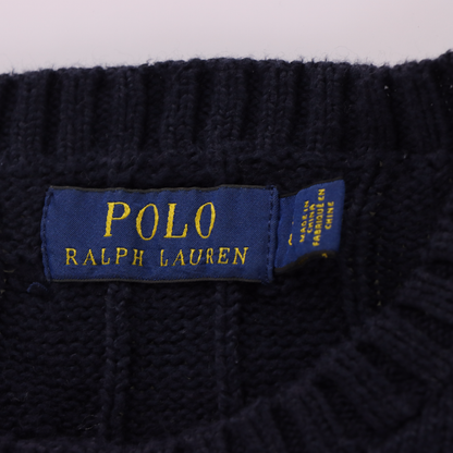 RALPH LAUREN POLO Embroidered Logo Cable Knit Navy Sweater (L)