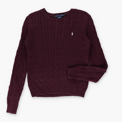 RALPH LAUREN POLO Embroidered Logo Cable Knit Burgundy & White Sweater (S-M)
