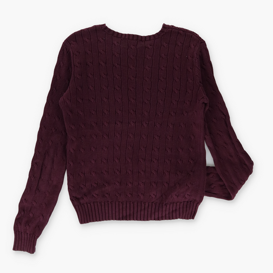 RALPH LAUREN POLO Embroidered Logo Cable Knit Burgundy & White Sweater (S-M)
