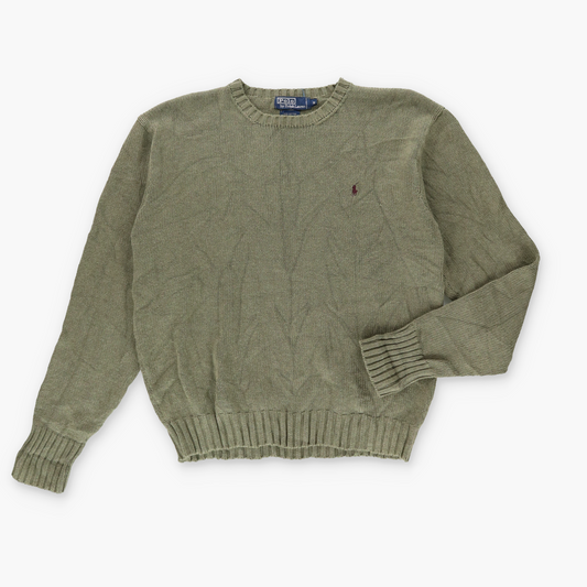 RALPH LAUREN POLO Embroidered Logo Green & Burgundy Knit Sweater (M)