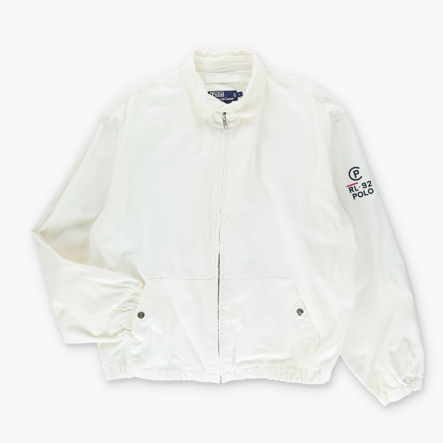 RALPH LAUREN POLO RL-92 Logo White & Navy Zip Up Racing Jacket (L)
