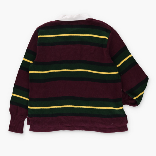 RALPH LAUREN POLO Embroidered Logo Collared Burgundy & Green Knit Rugby Sweater (XL)