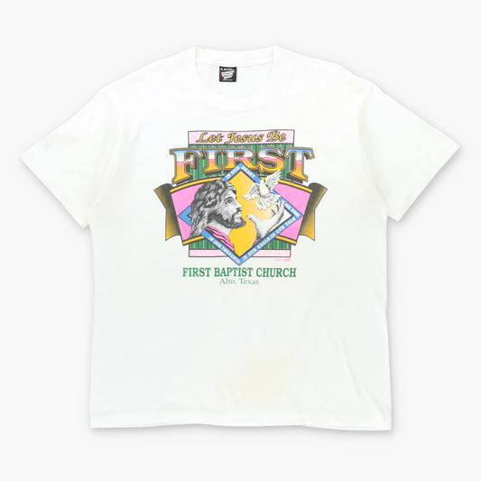 Vintage 1992 "Let Jesus Be First" Texas Baptist Church USA Made White Tee (L-XL) Vintage Sole Melbourne