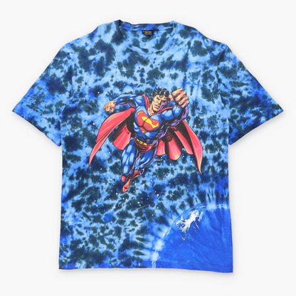 Vintage 1997 SUPERMAN DC COMICS Cosmic Blue Tie-Dye USA Made Single Stitch Comic Tee (XXL TALL) ***COCO Vintage Sole Melbourne