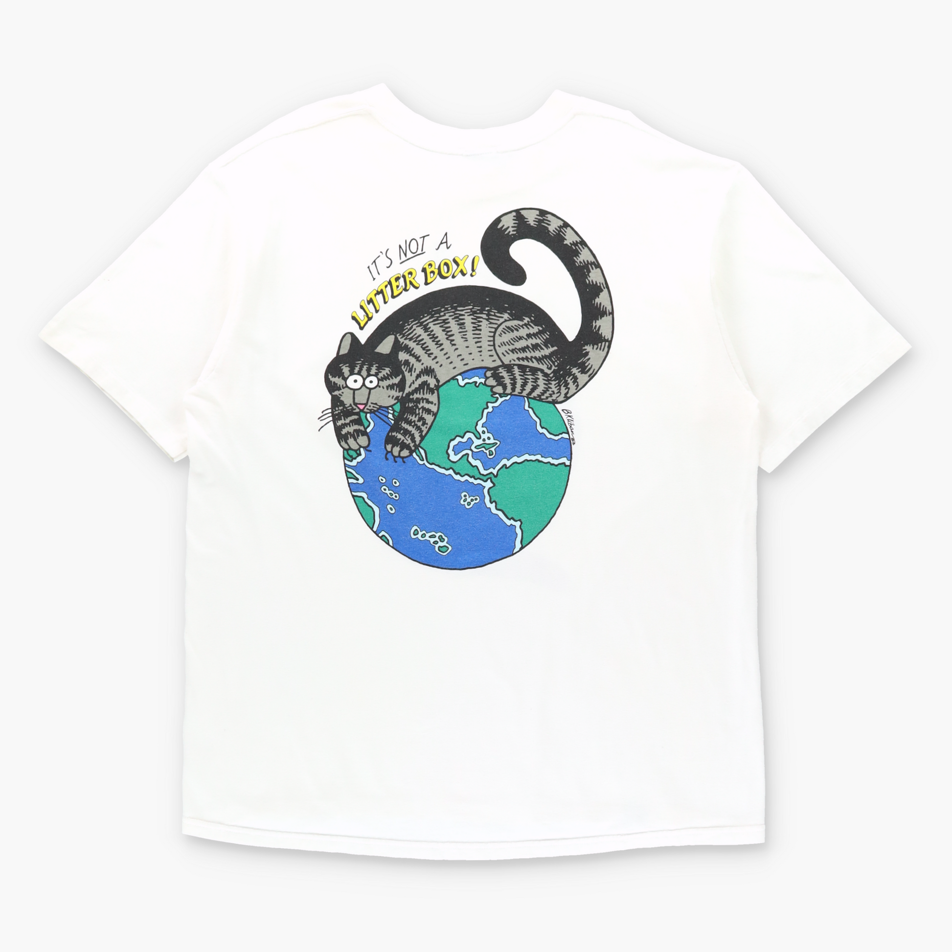 Earth Day "It's Not A Litter Box!" B. Kliban Cat Vintage 90s USA Made White Tee (L) ***COCO Vintage Sole Melbourne