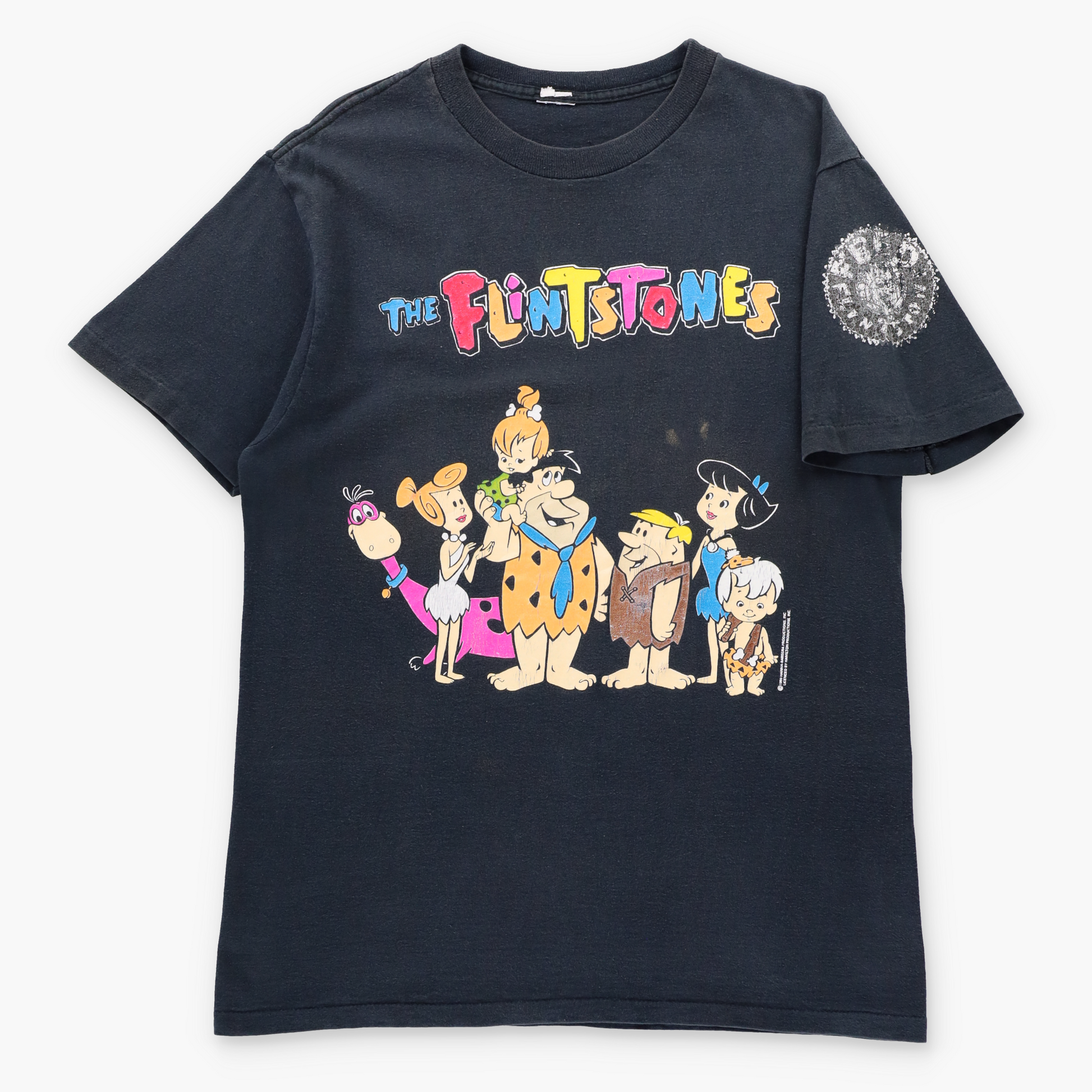 Vintage 1990 THE FLINTSTONES Cartoon Single Stitch Faded Black T-Shirt (M TALL) Vintage Sole Melbourne
