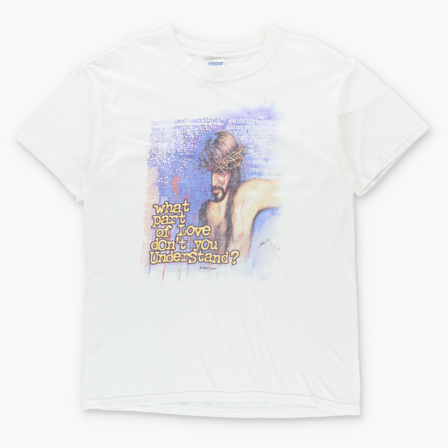 Vintage 90s Solid Light "What Part Of Love Don't You Understand?" Bible Verse Jesus Tee (L) Vintage Sole Melbourne
