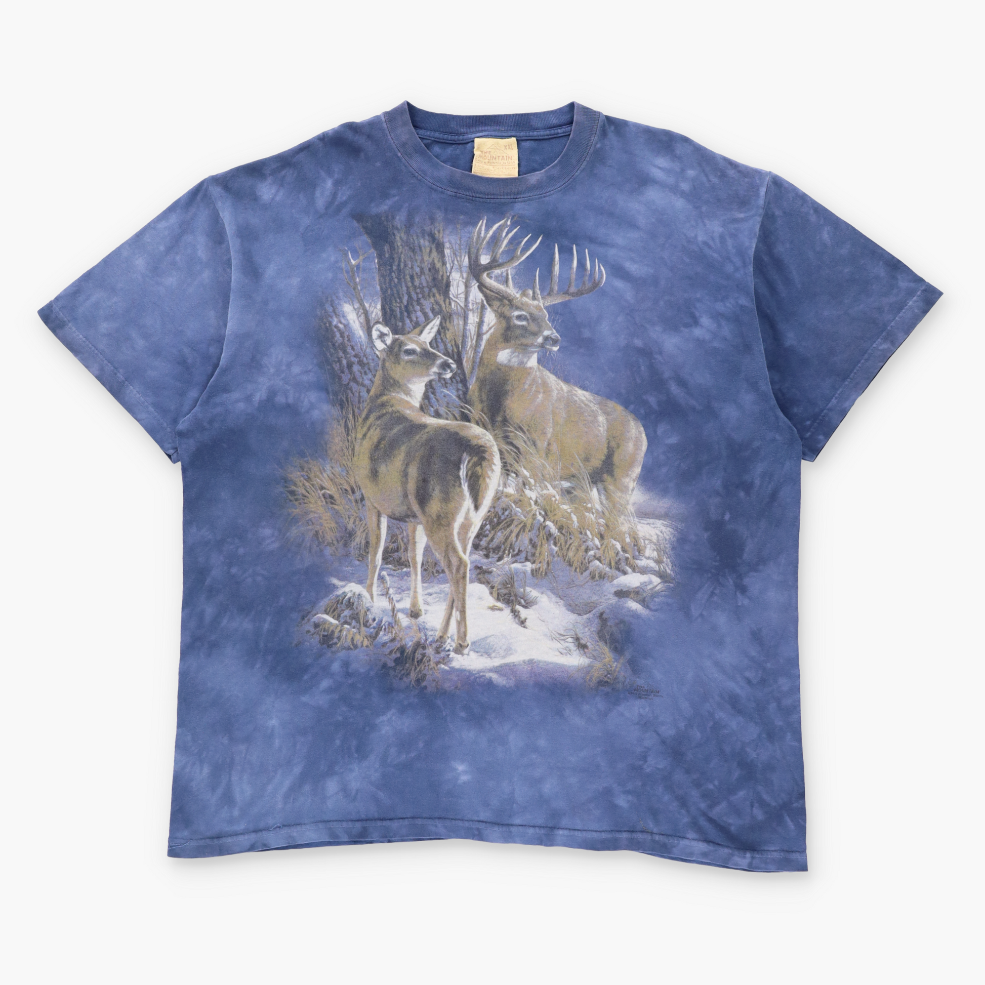 THE MOUNTAIN Vintage Snowy Forest Stag & Doe Deer Blue Tie-Dye T-Shirt (XXL) Vintage Sole Melbourne