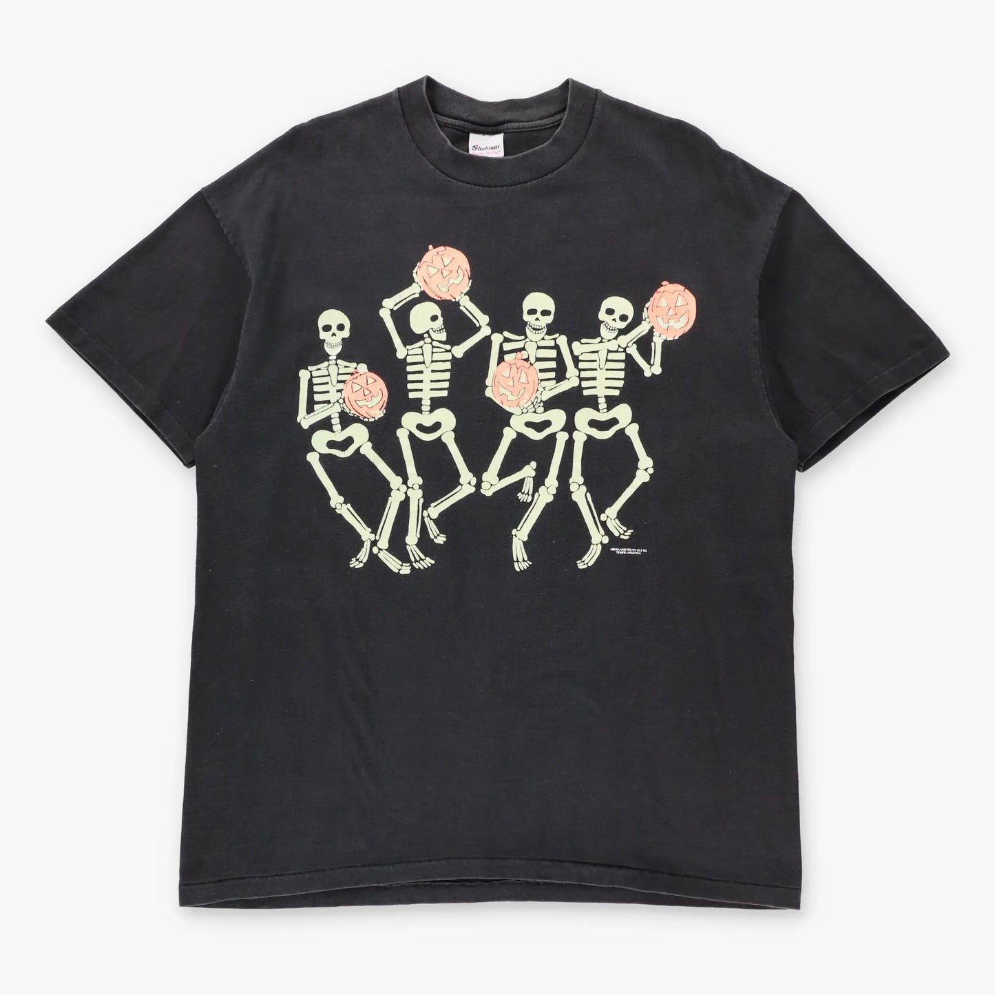 Vintage 90s Skeletons & Jack-o'-Lanterns Glow In The Dark USA Made Single Stitch Halloween Tee (XL)