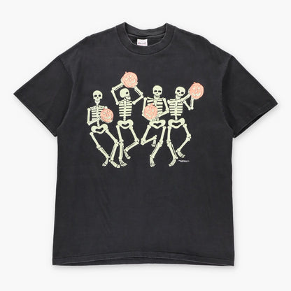 Vintage 90s Skeletons & Jack-o'-Lanterns Glow In The Dark USA Made Single Stitch Halloween Tee (XL)