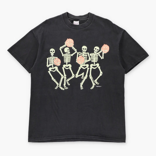 Vintage 90s Skeletons & Jack-o'-Lanterns Glow In The Dark USA Made Single Stitch Halloween Tee (XL)