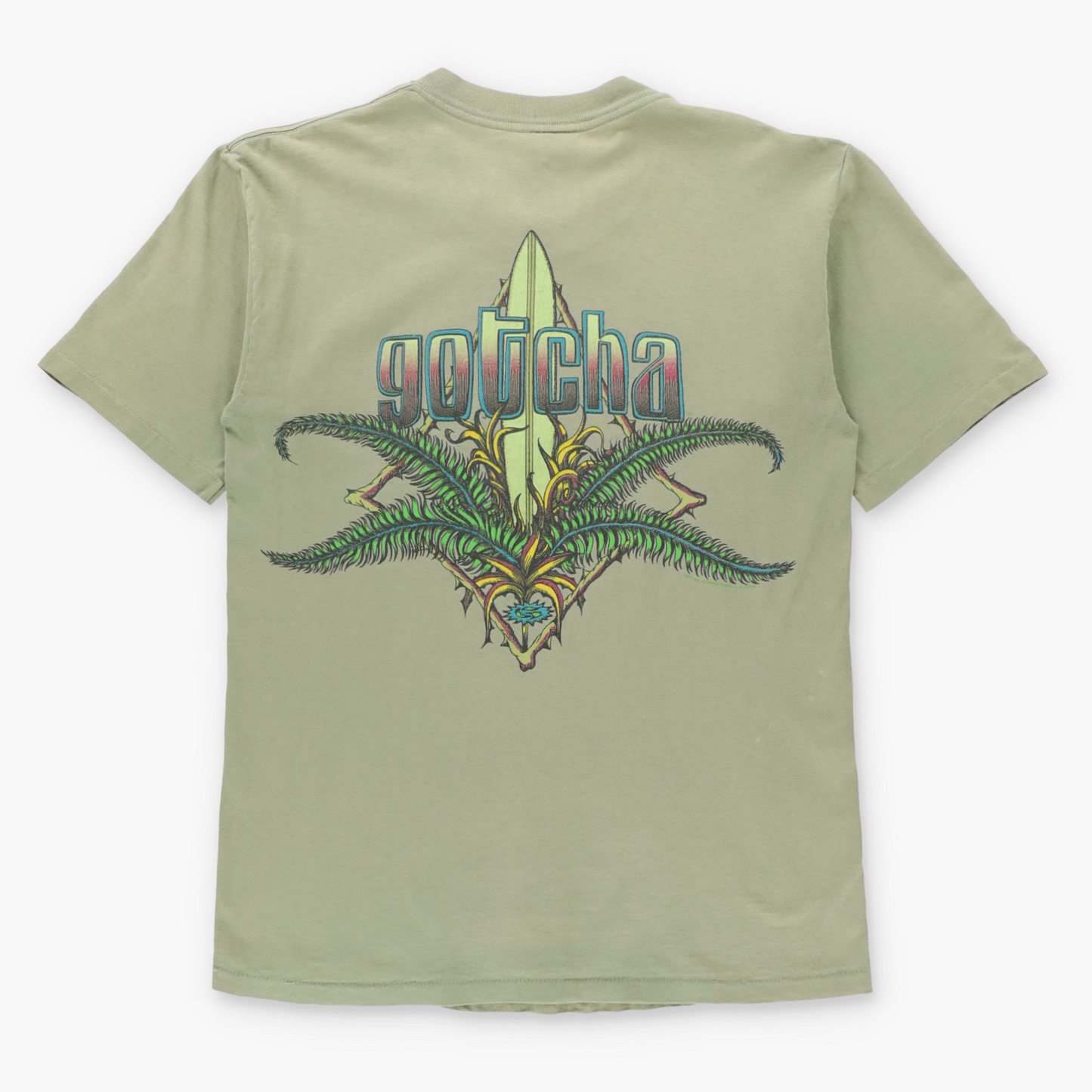 Vintage 90s GOTCHA Single Stitch USA Made Sage Green Surfer Tee (M) Vintage Sole Melbourne