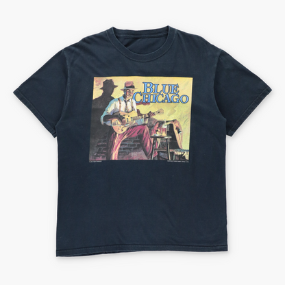 Vintage 1994 John Carroll Doyle Blue Chicago "Clark Street Rambler" Painting Black Tee (M-L) Vintage Sole Melbourne