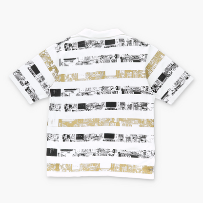 SOUTH POLE Y2K 'Star Voyage' Tech Print White & Gold Polo Tee (L)