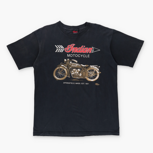 VINTAGE 1992 'Indian Motorcycle' Black USA Made Single Stitch T-Shirt (L-XL)